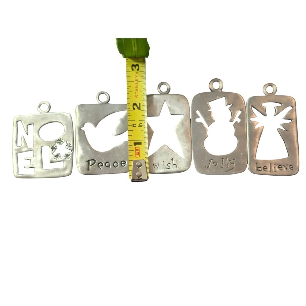 Set of 5 Pewtee‎ Christmas Ornaments: Noel, Peace, Wish, Jolly, Believe